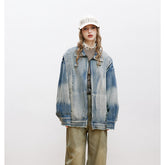 Unisex Jacket Retro Washed Stand Collar Denim Jacket Men's and Women's Denim Coat